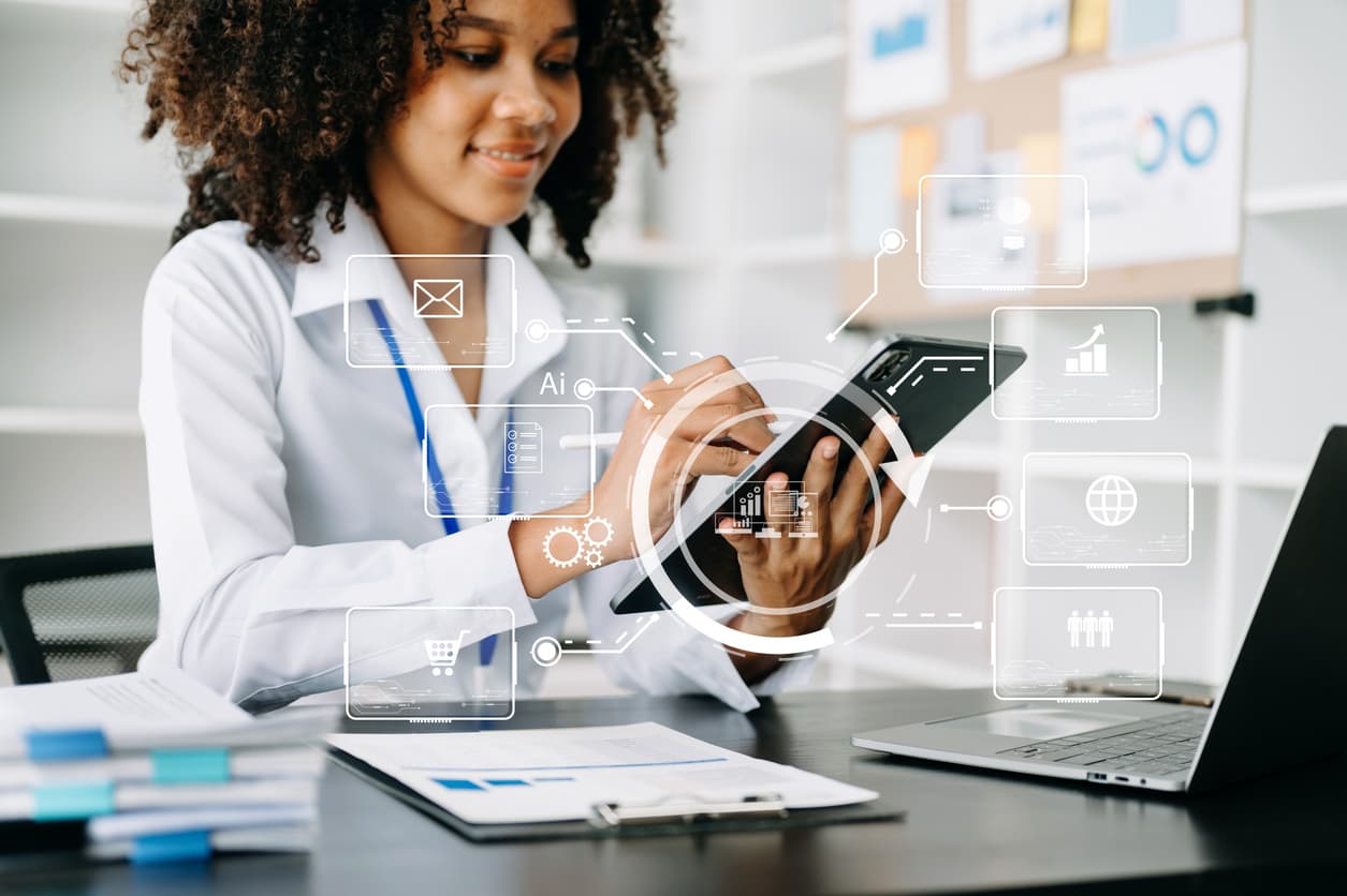 young business woman working on a digital marketing strategy in her office